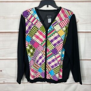 Koos Of Course Sweater Womens M Black Silk Cardigan Geometric V-Neck Long Sleeve